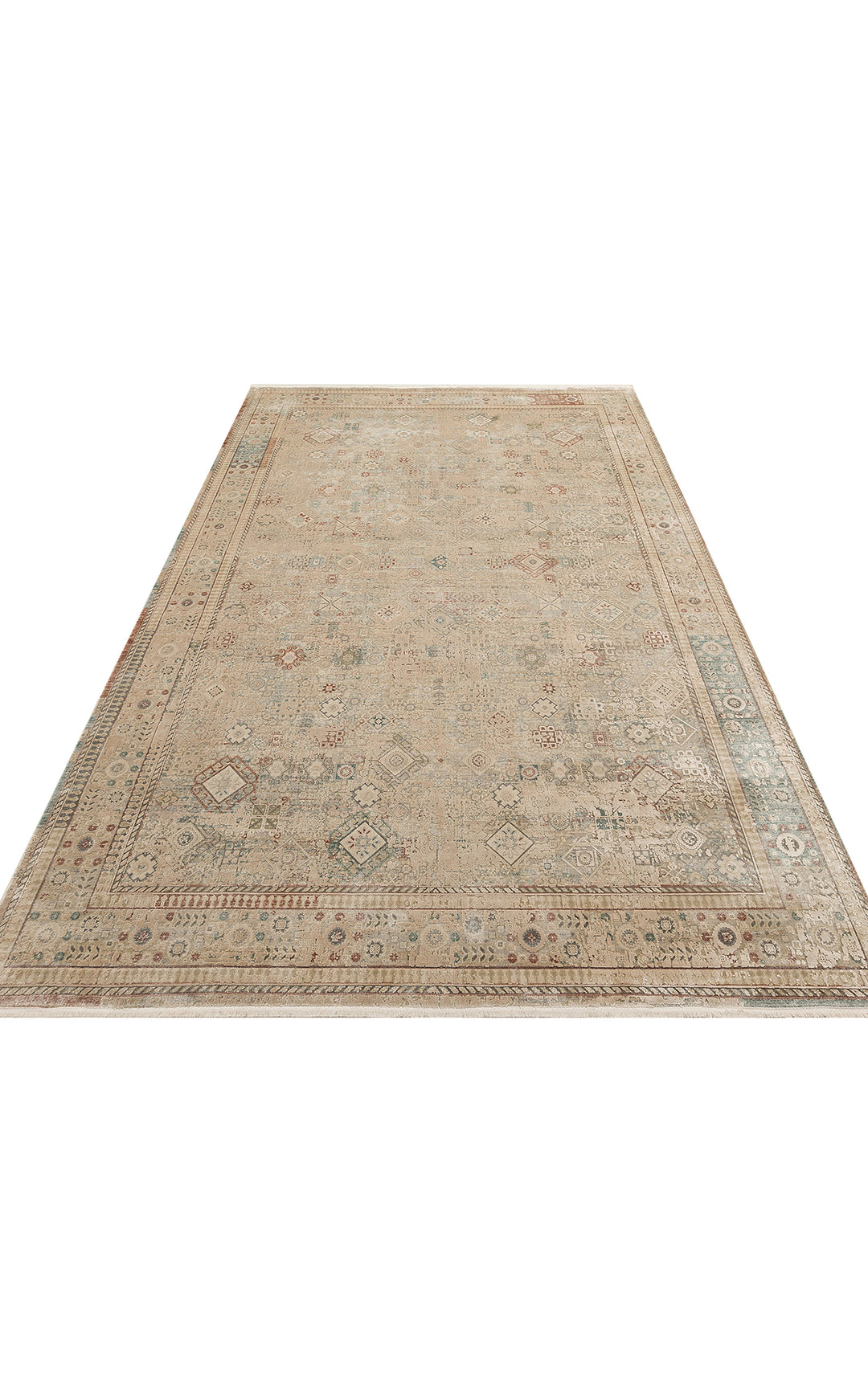 Andora 03 Beıge Yumuşak Dokulu Vintage Esintilere Sahip Over-dyed Sık Dokuma Bambu Salon Halısı