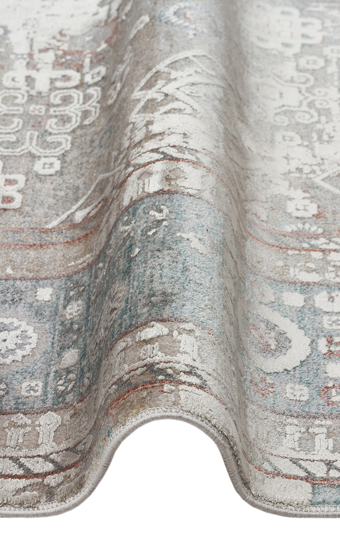 Andora 03 Grey Yumuşak Dokulu Vintage Esintilere Sahip Over-dyed Sık Dokuma Bambu Salon Halısı