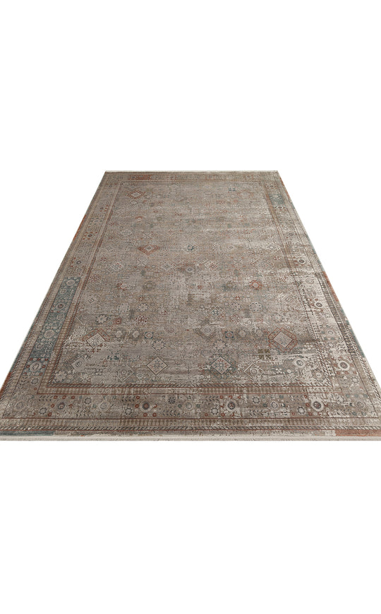 Andora 03 Grey Yumuşak Dokulu Vintage Esintilere Sahip Over-dyed Sık Dokuma Bambu Salon Halısı