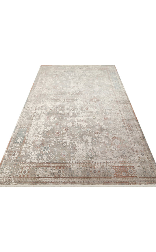 Andora 03 Grey Yumuşak Dokulu Vintage Esintilere Sahip Over-dyed Sık Dokuma Bambu Salon Halısı