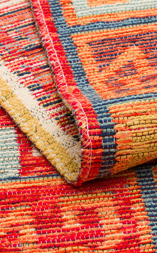 Ürgüp 11 Terra %100 Pamuk ile Üretilen Etnik Desenlere Sahip Yıkanabilir Çift Taraflı İnce Kilim