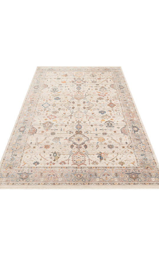 Caretta 01 Cream Grey Yumuşak Doku Vintage Eskitme Desenli Sıcak Renk Tonlarına Sahip Salon Halısı