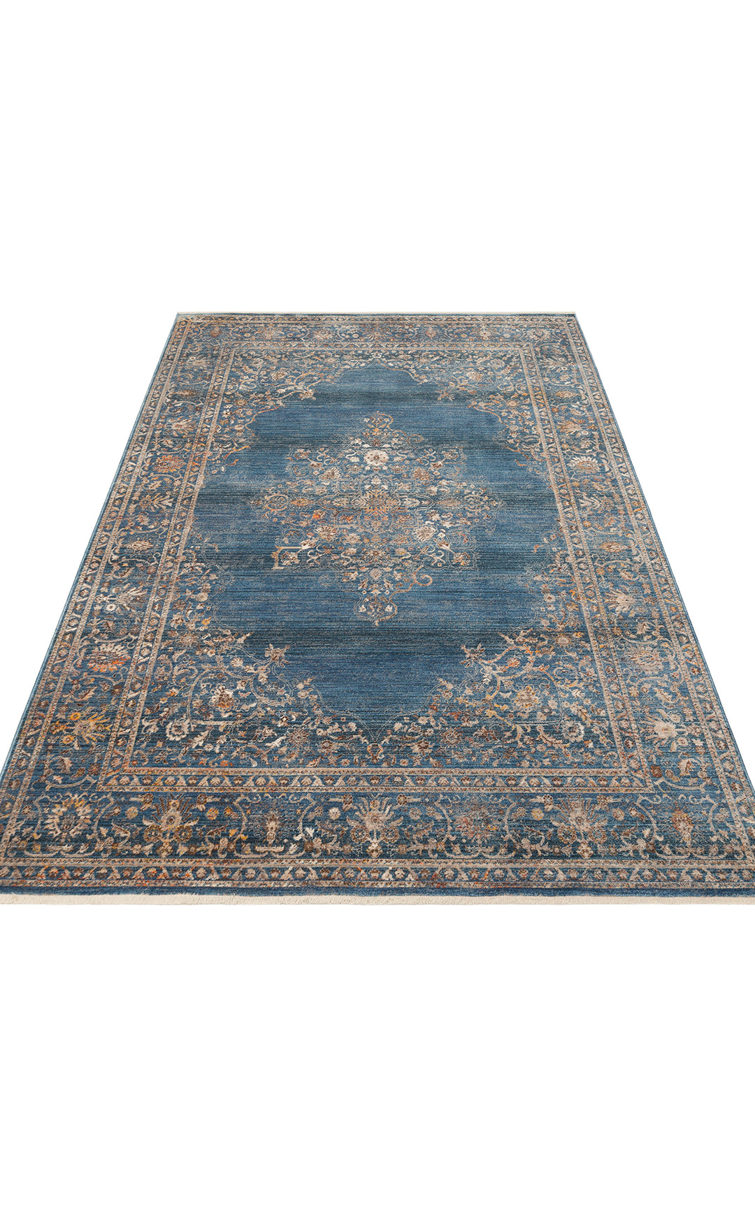 Caretta 18 Navy Yumuşak Doku Vintage Eskitme Desenli Sıcak Renk Tonlarına Sahip Salon Halısı
