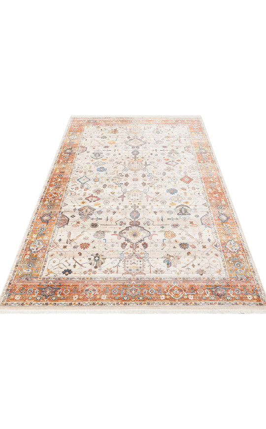 Caretta 01 Cream Terra Yumuşak Doku Vintage Eskitme Desenli Sıcak Renk Tonlarına Sahip Salon Halısı