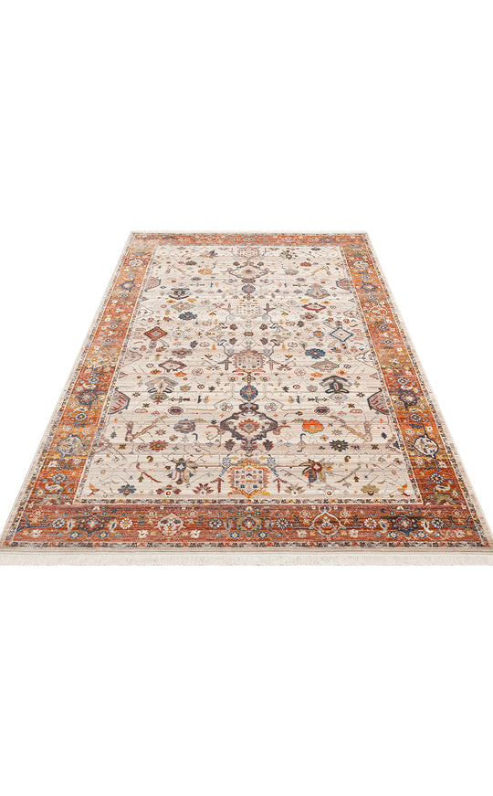 Caretta 01 Cream Terra Yumuşak Doku Vintage Eskitme Desenli Sıcak Renk Tonlarına Sahip Salon Halısı