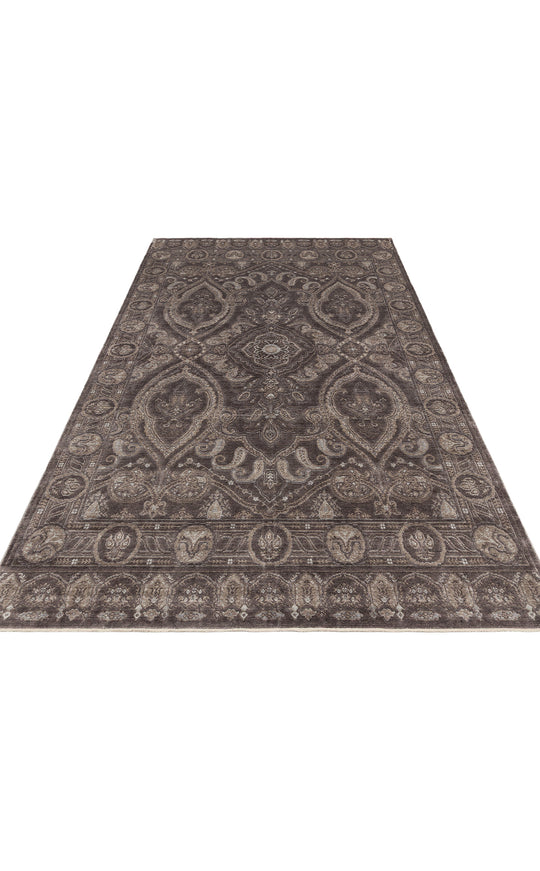 Pera 03 Smoke Grey Uşaklı Kadınların Yoğun El Emeği ile Dokunan Soyut Desenli, Salon Halısı