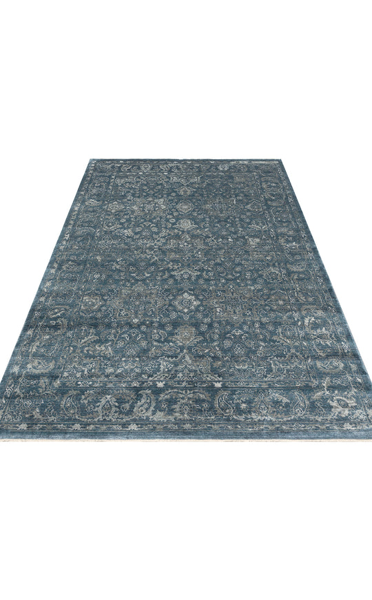 Pera 02 Navy Uşaklı Kadınların Yoğun El Emeği ile Dokunan Soyut Desenli, Salon Halısı