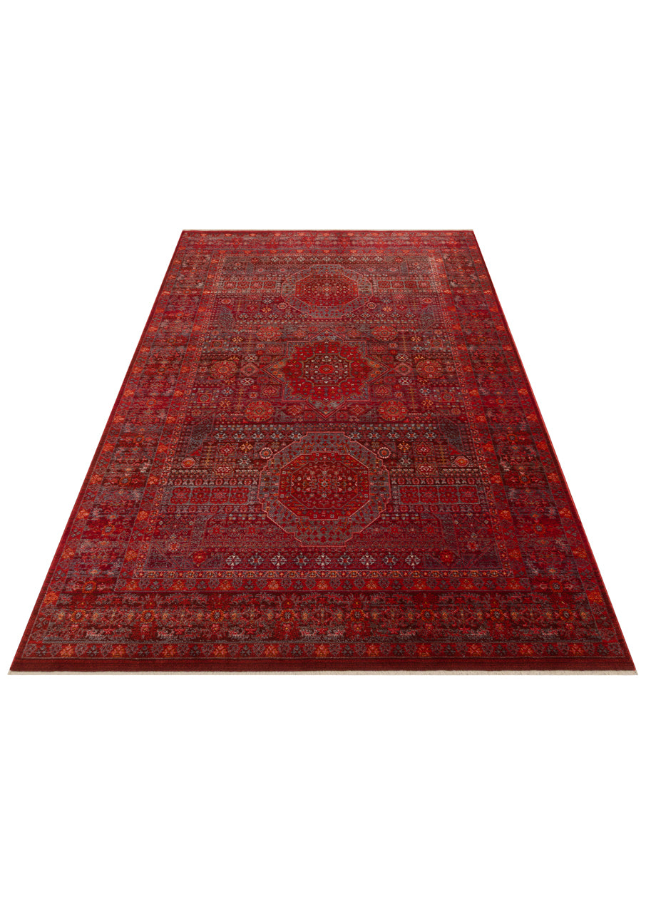 Caretta 20 Red Yumuşak Doku Vintage Eskitme Desenli Sıcak Renk Tonlarına Sahip Salon Halısı