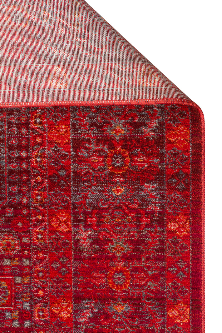 Caretta 21 Red Yumuşak Doku Vintage Eskitme Desenli Sıcak Renk Tonlarına Sahip Salon Halısı