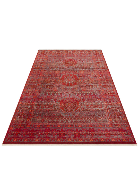 Caretta 21 Red Yumuşak Doku Vintage Eskitme Desenli Sıcak Renk Tonlarına Sahip Salon Halısı