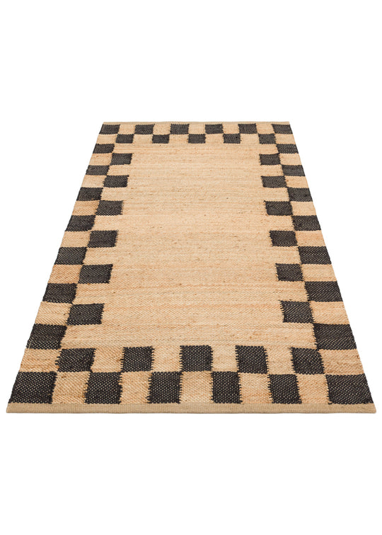 Maldiv 13 Natural Black Jüt %100 El Dokuma Hasır Halı Antre, Hol, Balkon, Oturma Odası Halısı