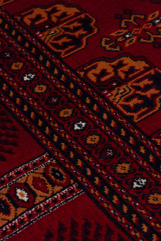 Buhara 03 Red Afgan Desenli Viskon ile Üretilen Parlak ve Yumuşak Doku, Tabanı Kaydırmaz İnce Halı