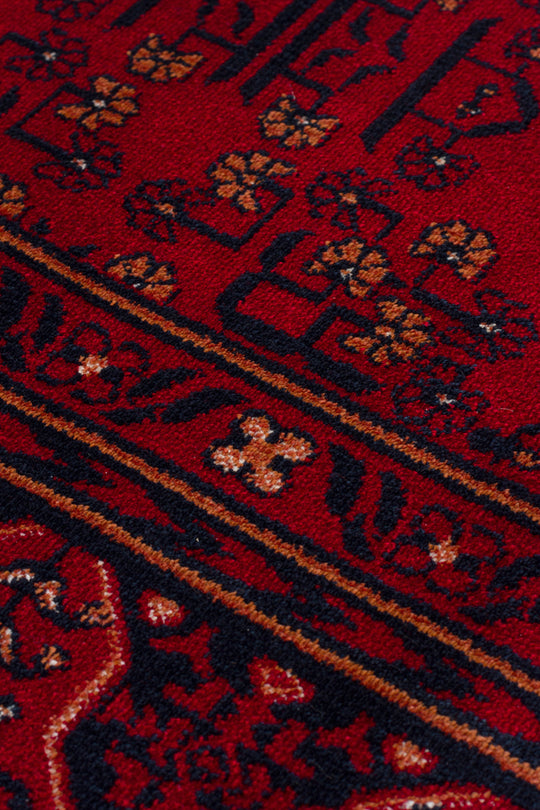 Buhara 04 Red Afgan Desenli Viskon ile Üretilen Parlak ve Yumuşak Doku, Tabanı Kaydırmaz İnce Halı