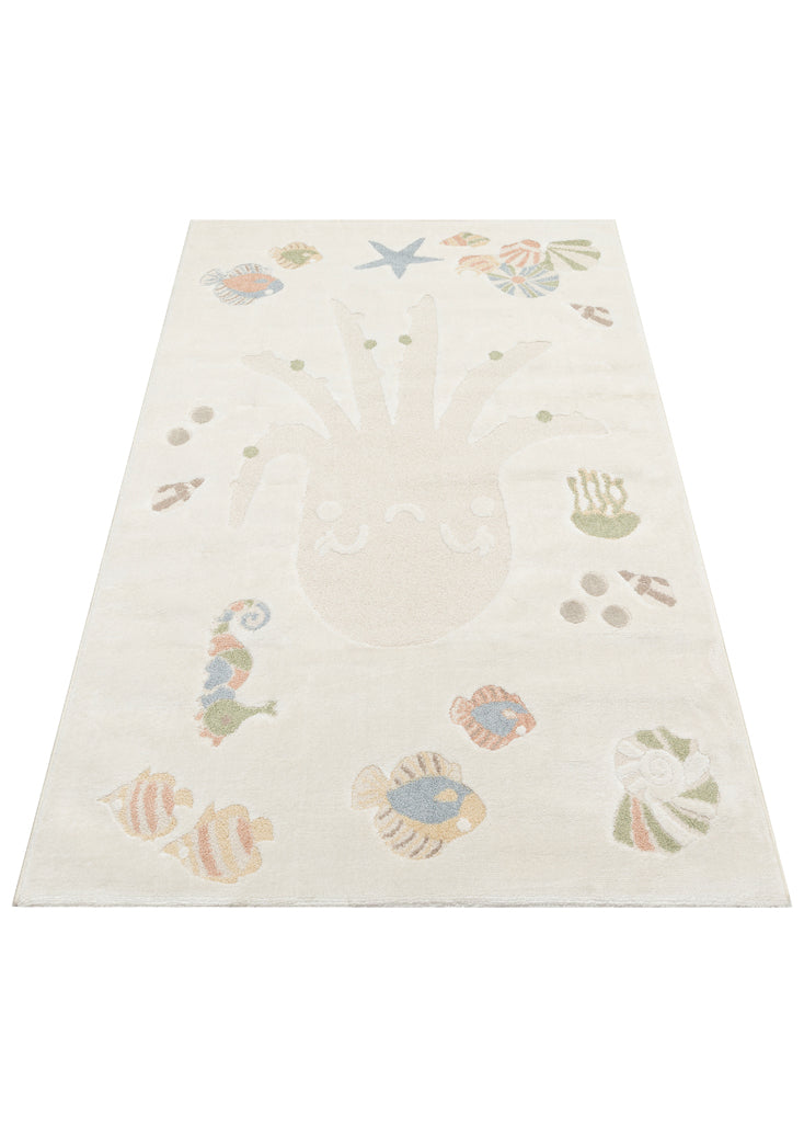 MiniZoo 01 Cream Multy Pastel Renklere Sahip Hayvan Figürlü Bebek ve Çocuk Odası Halısı