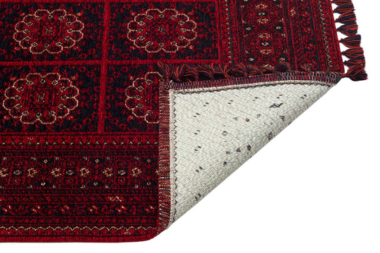 Şiraz 03 Red Afgan El Dokuma Desenli Hav Toz Vermez Salon, Mutfak, Koridor Yıkanabilir Kaymaz Kilim