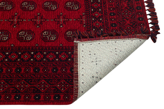 Şiraz 04 Red Afgan El Dokuma Desenli Hav Toz Vermez Salon, Mutfak, Koridor Yıkanabilir Kaymaz Kilim