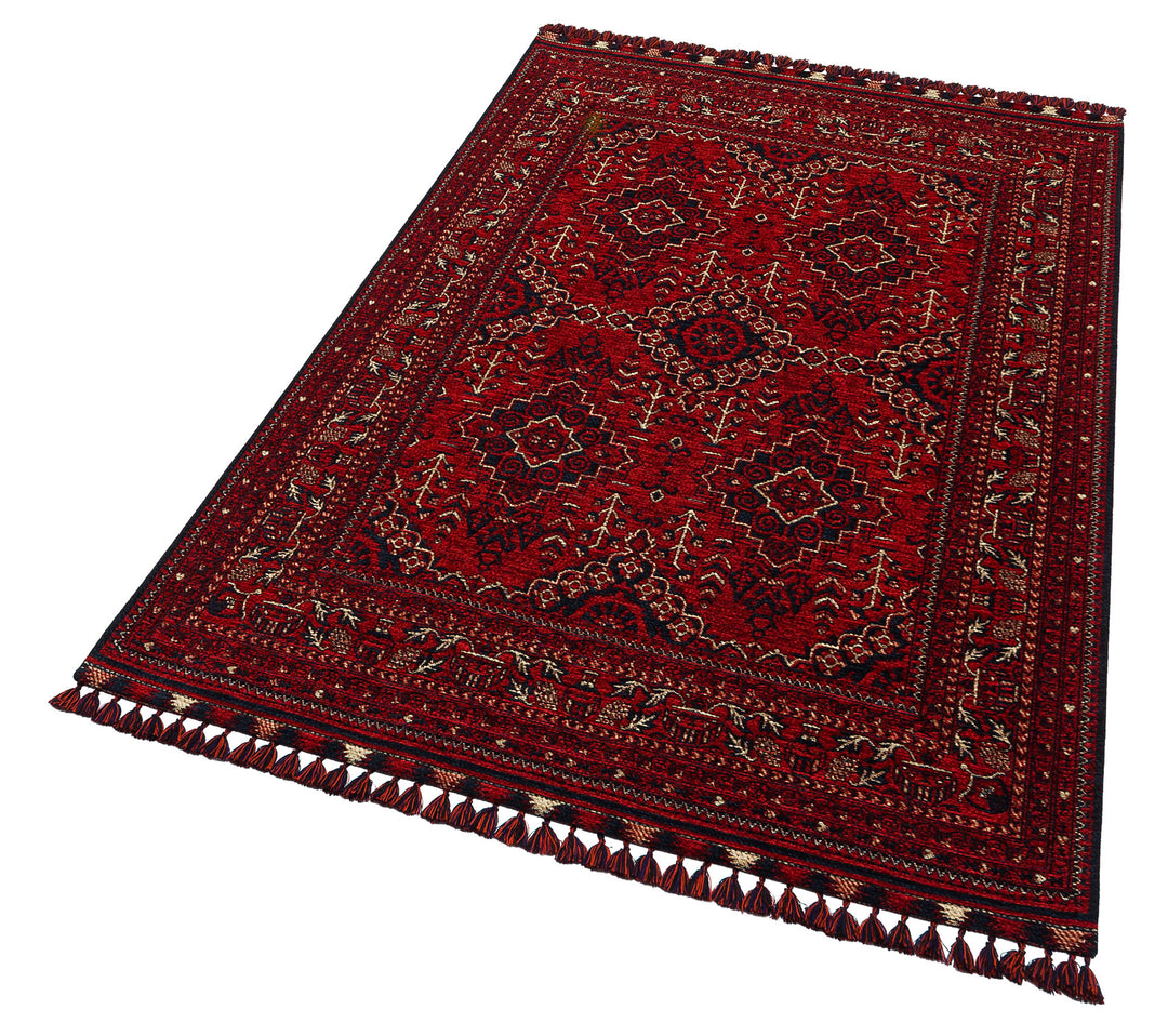 Şiraz 05 Red Afgan El Dokuma Desenli Hav Toz Vermez Salon, Mutfak, Koridor Yıkanabilir Kaymaz Kilim