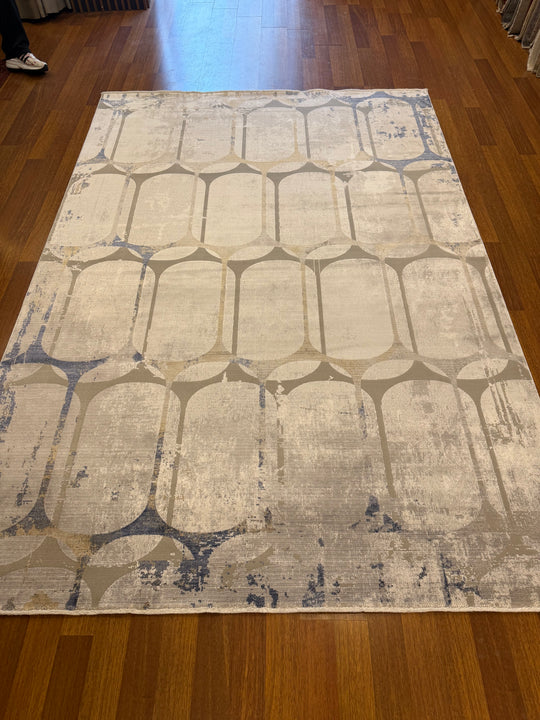 Vera 01 Grey Blue Viskon ile Üretilen Sık Dokuma Modern Salon Halısı