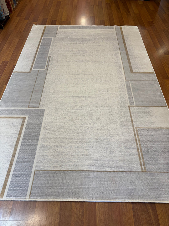 Vera 01 Grey Cream Viskon ile Üretilen Sık Dokuma Modern Salon Halısı