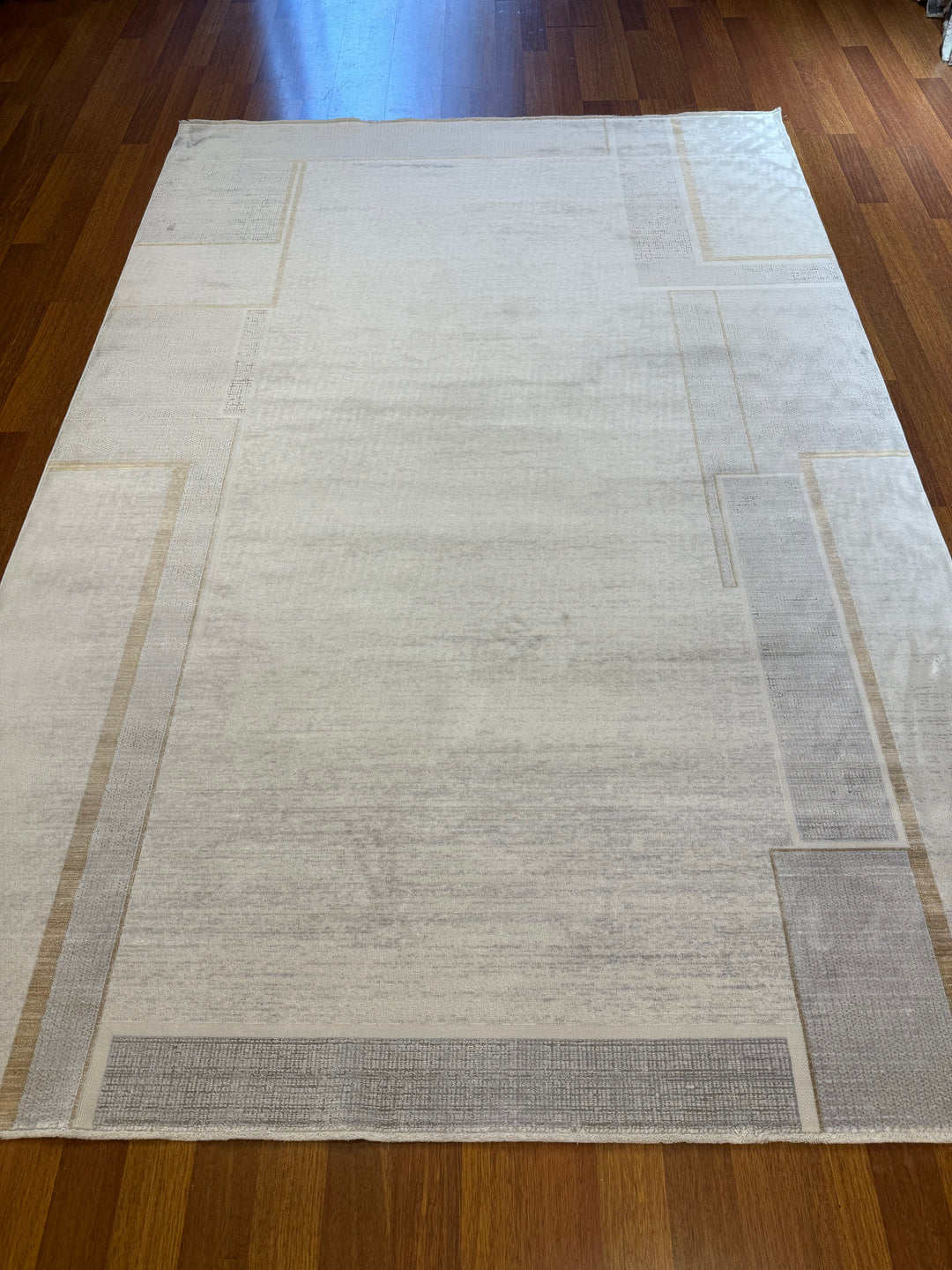 Vera 01 Grey Cream Viskon ile Üretilen Sık Dokuma Modern Salon Halısı