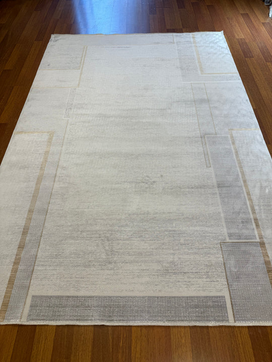 Vera 01 Grey Cream Viskon ile Üretilen Sık Dokuma Modern Salon Halısı