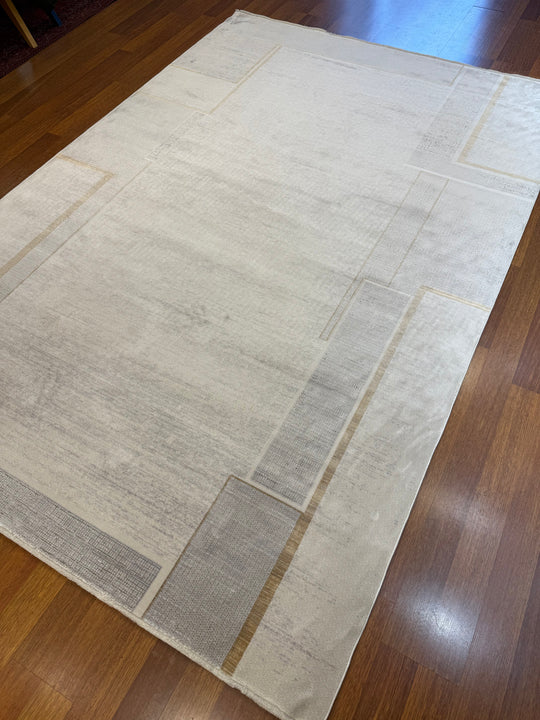 Vera 01 Grey Cream Viskon ile Üretilen Sık Dokuma Modern Salon Halısı