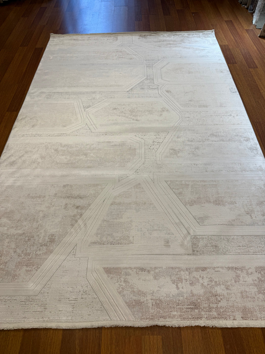 Vera 01 Grey Beige Viskon ile Üretilen Sık Dokuma Modern Salon Halısı