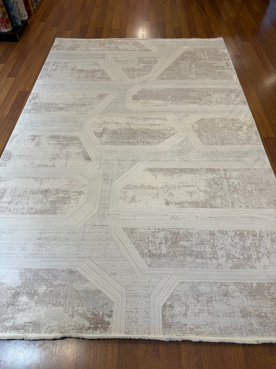 Vera 01 Grey Beige Viskon ile Üretilen Sık Dokuma Modern Salon Halısı