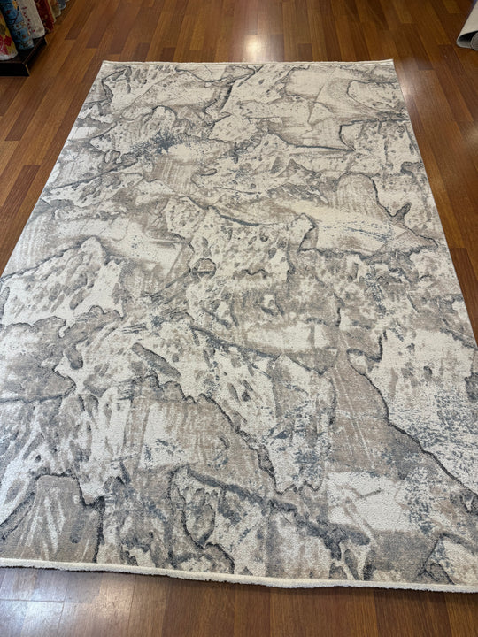 Vera 01 Grey Cream Viskon ile Üretilen Sık Dokuma Modern Salon Halısı