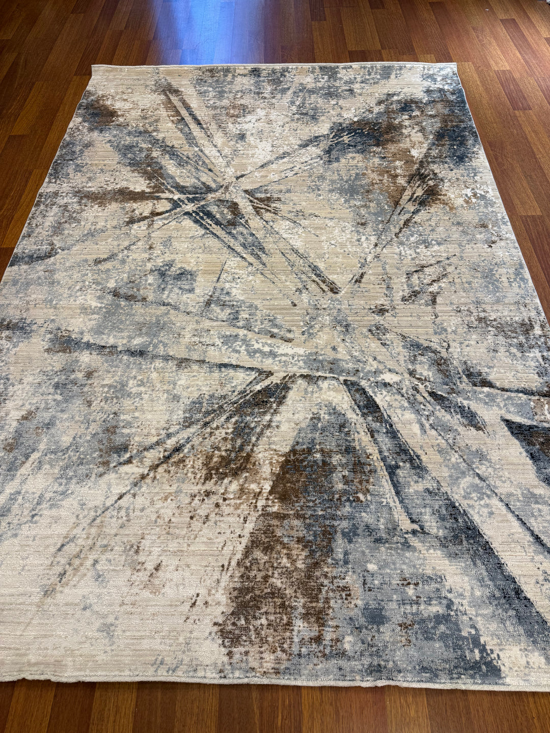 Vera 01 Grey Blue Viskon ile Üretilen Sık Dokuma Modern Salon Halısı