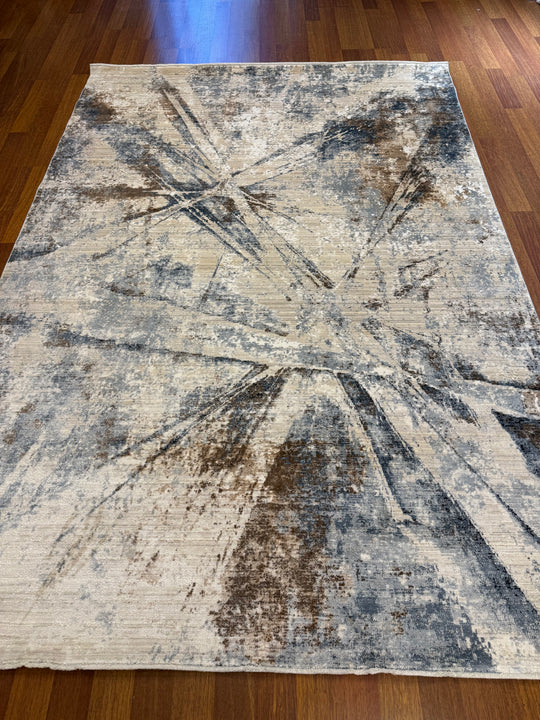 Vera 01 Grey Blue Viskon ile Üretilen Sık Dokuma Modern Salon Halısı