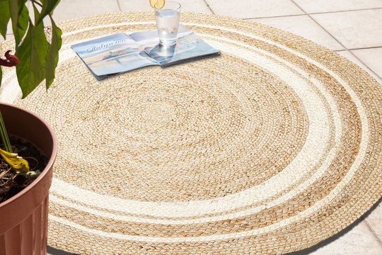 Maldiv 01R Natural White Jüt %100 El Dokuma Hasır Halı Antre, Hol, Balkon, Oturma Odası Halısı