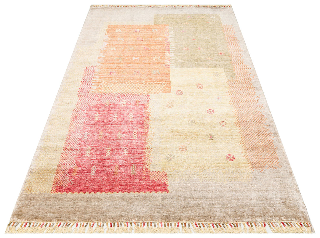Milas 07 Beige Autumn Uşaklı Kadınların Yoğun El Emeği ile Dokuduğu %100 Doğal Bambu Tezgah Halısı
