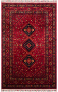 Historic 961 Red Afgan Desenli El Emeği Ile Özel Tezgahlarda Üretilen Bambu Uşak Halısı