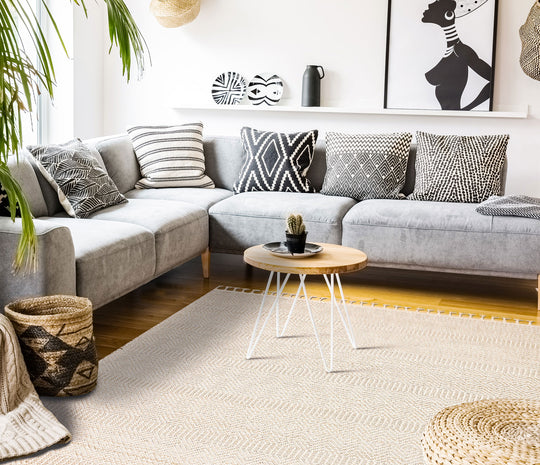 Lion 01 Beige Hasır Dokulu Bukle Dokumasıyla Hav Toz Vermez Modern Makine Halısı