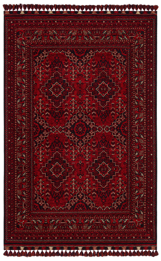 Şiraz 05 Red Afgan El Dokuma Desenli Hav Toz Vermez Salon, Mutfak, Koridor Yıkanabilir Kaymaz Kilim