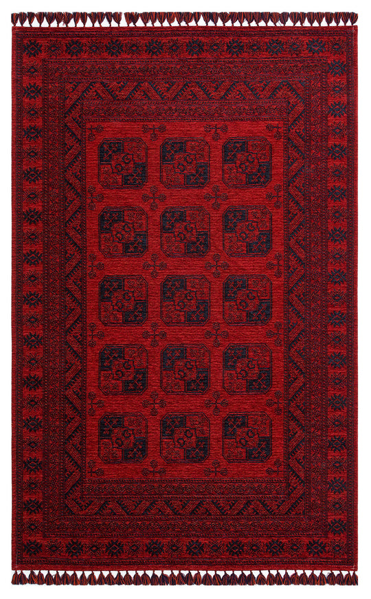 Şiraz 01 Red Afgan El Dokuma Desenli Hav Toz Vermez Salon, Mutfak, Koridor Yıkanabilir Kaymaz Kilim