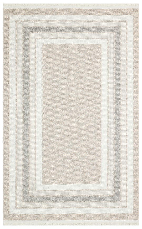 Ohrid 04 Beige Grey Bukle Dokuma Yapısında Hav Toz Vermeyen Yumuşak Koridor, Salon, Mutfak Halısı