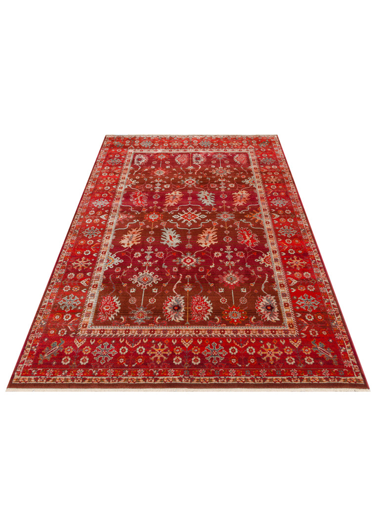 Caretta 24 Red Yumuşak Dokulu Vintage Eskitme Desenli Sıcak Renk Tonlarına Sahip Salon Halısı