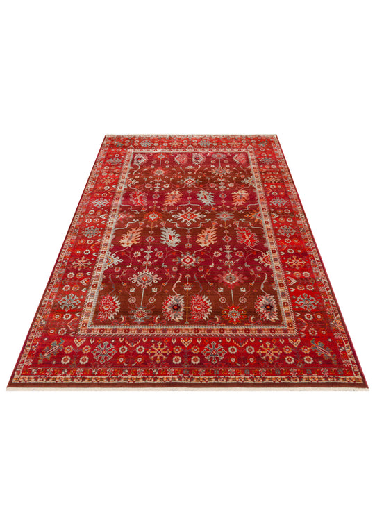 Caretta 24 Red Yumuşak Dokulu Vintage Eskitme Desenli Sıcak Renk Tonlarına Sahip Salon Halısı