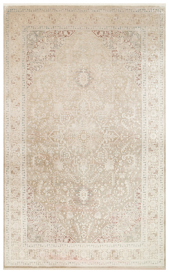 Andora 02 Beıge Yumuşak Dokulu Vintage Esintilere Sahip Over-dyed Sık Dokuma Bambu Salon Halısı