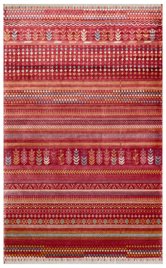 Milas 19 Red Multy Uşaklı Kadınların Yoğun El Emeği ile Dokuduğu %100 Doğal Bambu Özel Tezgah Halısı