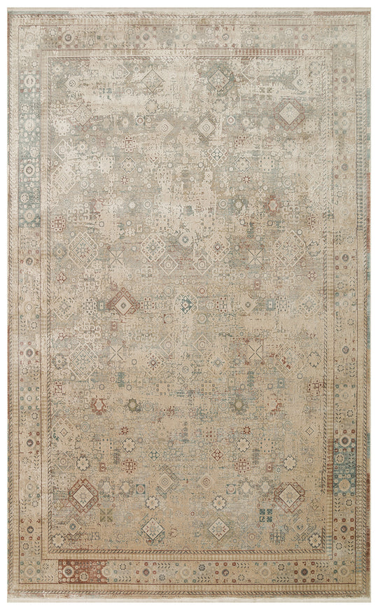 Andora 03 Beıge Yumuşak Dokulu Vintage Esintilere Sahip Over-dyed Sık Dokuma Bambu Salon Halısı