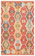 Ürgüp 06 Red %100 Pamuk ile Üretilen Etnik Desenlere Sahip Yıkanabilir Çift Taraflı İnce Kilim