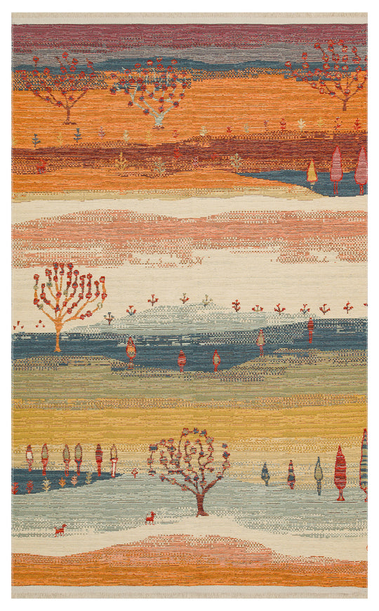 Ürgüp 12 Terra %100 Pamuk ile Üretilen Etnik Desenlere Sahip Yıkanabilir Çift Taraflı İnce Kilim