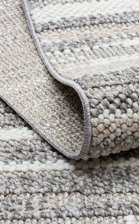 Ohrid 01 Grey White Bukle Dokuma Yapısında Hav Toz Vermeyen Yumuşak Koridor, Salon, Mutfak Halısı