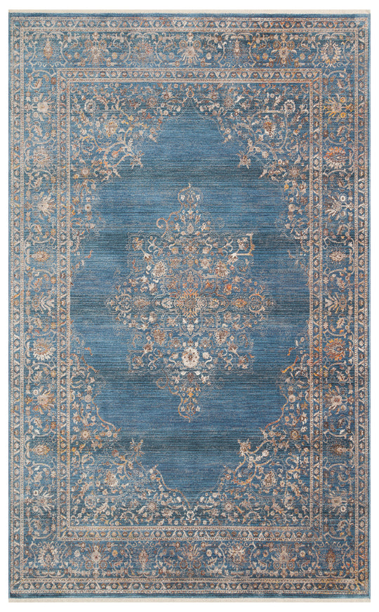 Caretta 18 Navy Yumuşak Doku Vintage Eskitme Desenli Sıcak Renk Tonlarına Sahip Salon Halısı
