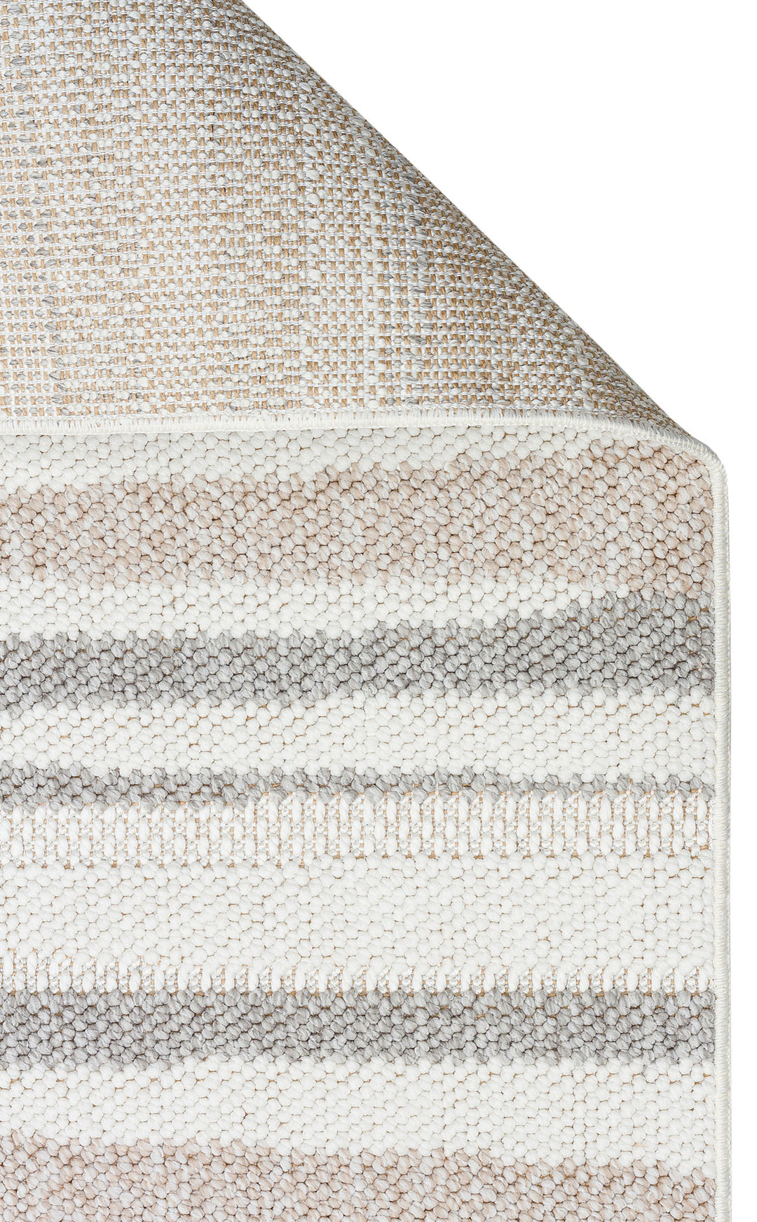 Ohrid 02 White Beige Bukle Dokuma Yapısında Hav Toz Vermeyen Yumuşak Koridor, Salon, Mutfak Halısı