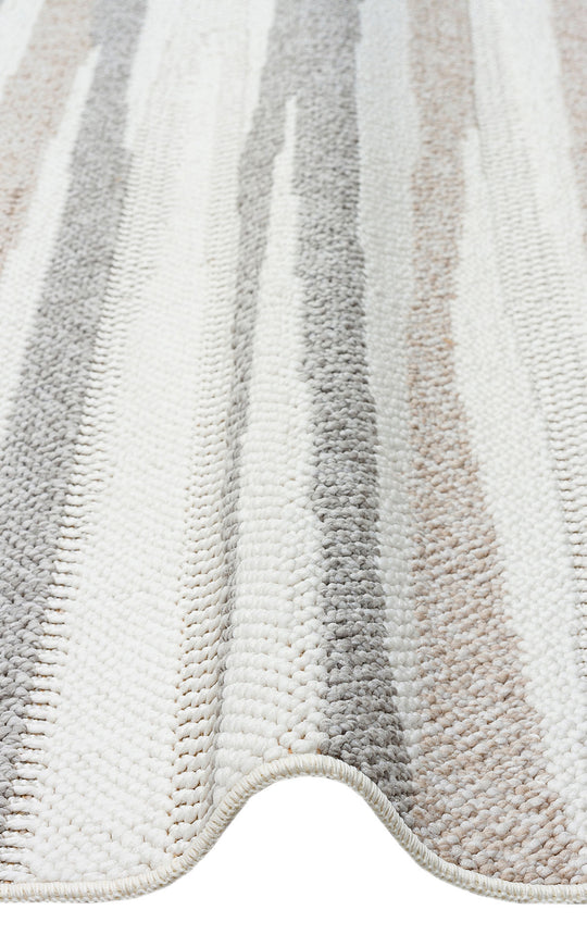 Ohrid 02 White Beige Bukle Dokuma Yapısında Hav Toz Vermeyen Yumuşak Koridor, Salon, Mutfak Halısı