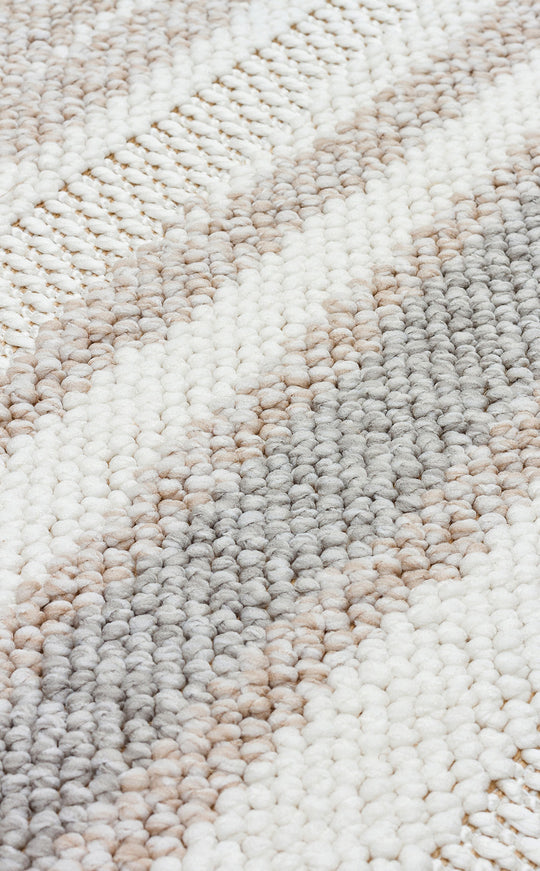 Ohrid 02 White Beige Bukle Dokuma Yapısında Hav Toz Vermeyen Yumuşak Koridor, Salon, Mutfak Halısı
